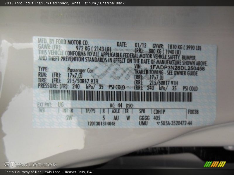 White Platinum / Charcoal Black 2013 Ford Focus Titanium Hatchback