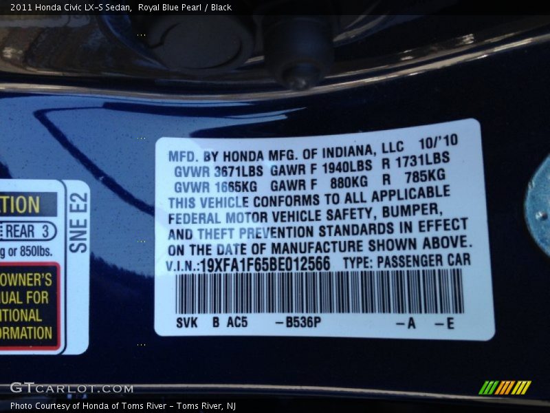 Royal Blue Pearl / Black 2011 Honda Civic LX-S Sedan