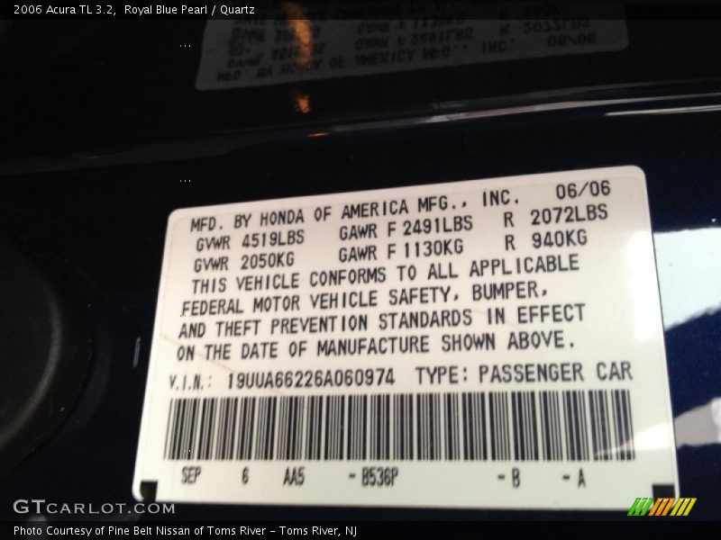 Royal Blue Pearl / Quartz 2006 Acura TL 3.2