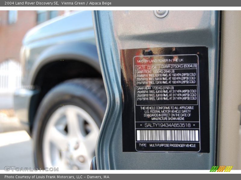 Info Tag of 2004 Discovery SE