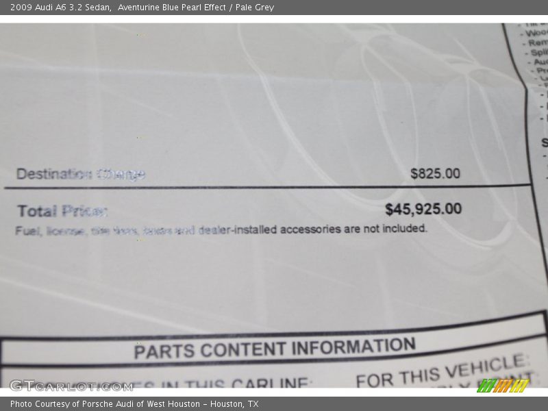  2009 A6 3.2 Sedan Window Sticker