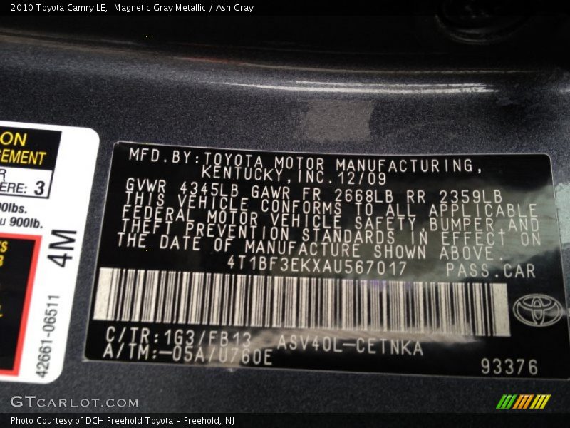 Magnetic Gray Metallic / Ash Gray 2010 Toyota Camry LE