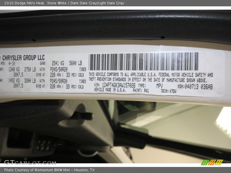 Stone White / Dark Slate Gray/Light Slate Gray 2010 Dodge Nitro Heat