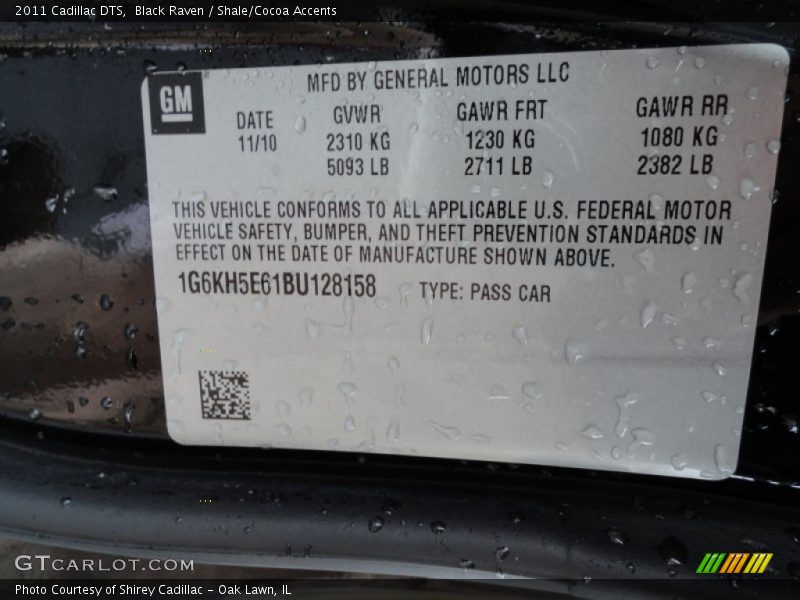 Black Raven / Shale/Cocoa Accents 2011 Cadillac DTS