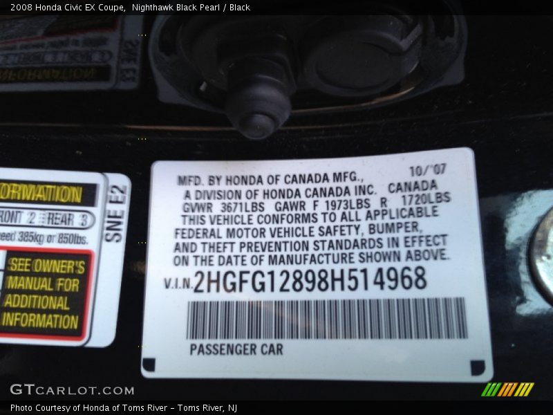 Nighthawk Black Pearl / Black 2008 Honda Civic EX Coupe