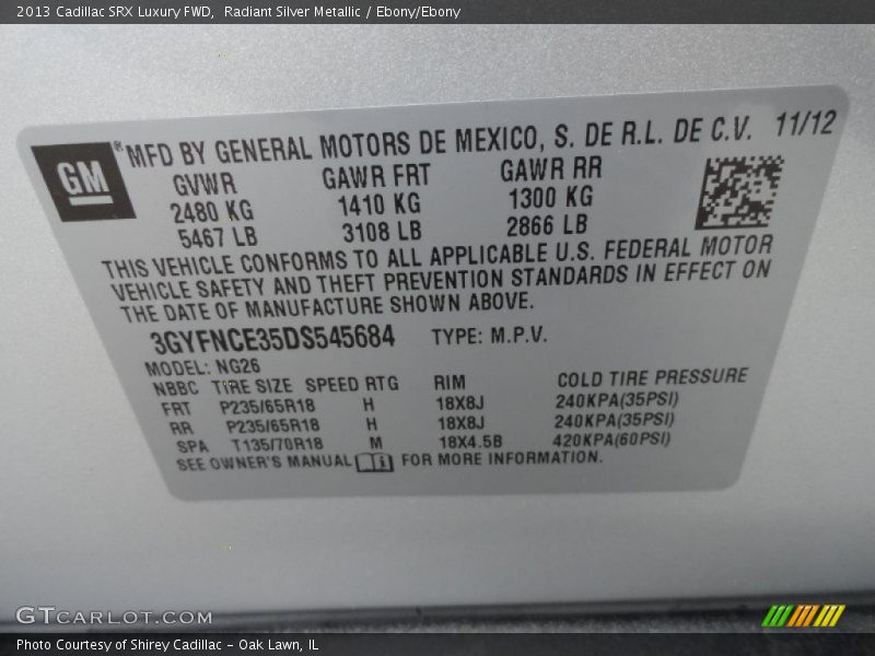 Radiant Silver Metallic / Ebony/Ebony 2013 Cadillac SRX Luxury FWD