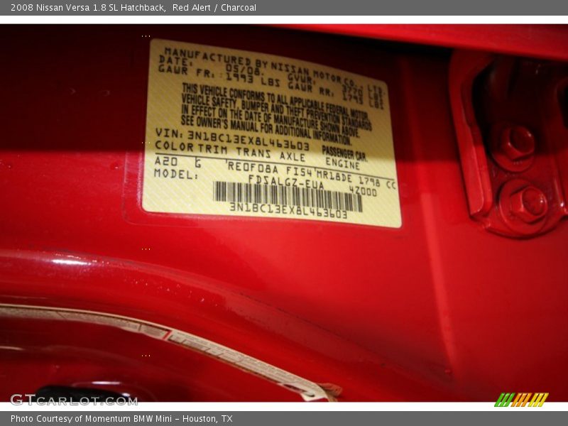 Red Alert / Charcoal 2008 Nissan Versa 1.8 SL Hatchback