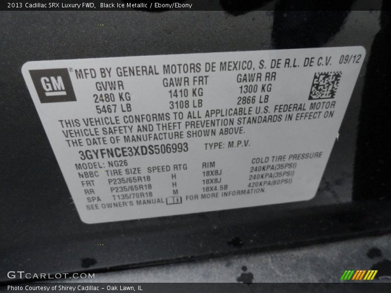 Black Ice Metallic / Ebony/Ebony 2013 Cadillac SRX Luxury FWD