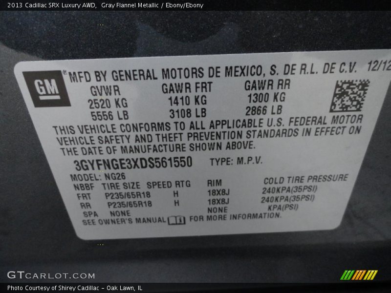 Gray Flannel Metallic / Ebony/Ebony 2013 Cadillac SRX Luxury AWD