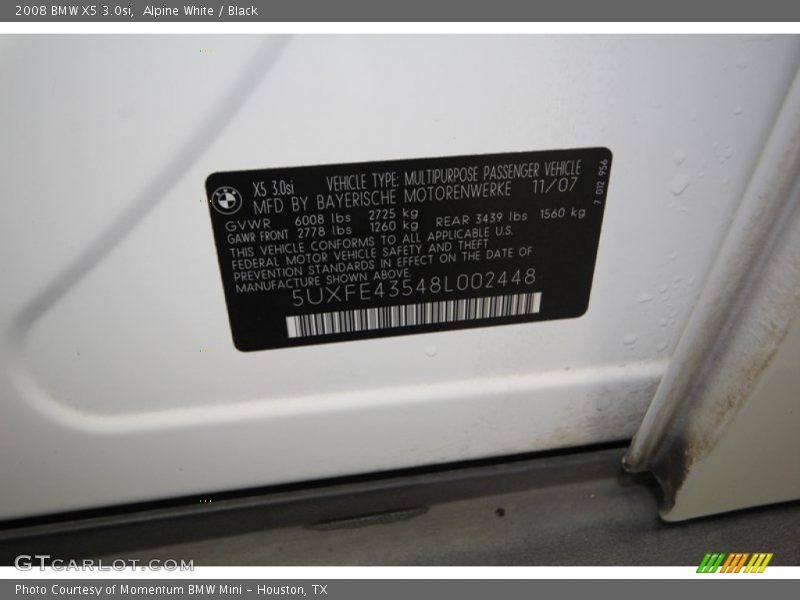 Alpine White / Black 2008 BMW X5 3.0si