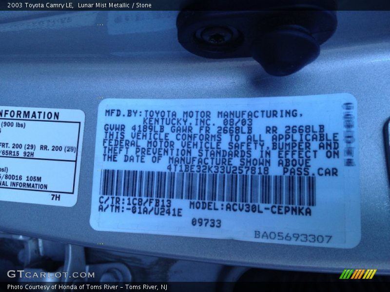 Lunar Mist Metallic / Stone 2003 Toyota Camry LE