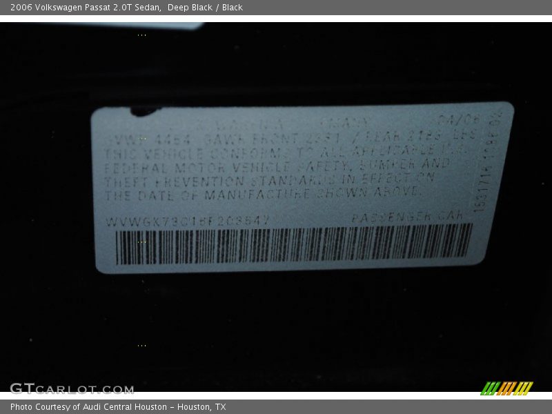 Deep Black / Black 2006 Volkswagen Passat 2.0T Sedan