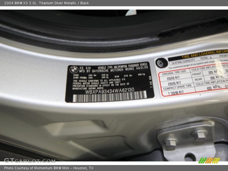 Info Tag of 2004 X3 3.0i