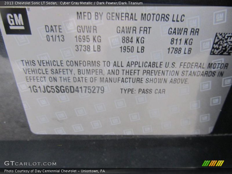 Cyber Gray Metallic / Dark Pewter/Dark Titanium 2013 Chevrolet Sonic LT Sedan