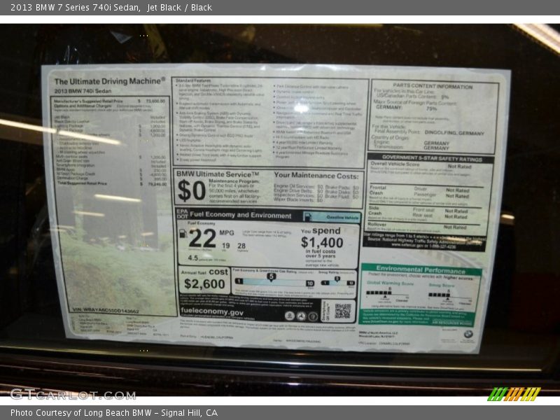 Jet Black / Black 2013 BMW 7 Series 740i Sedan