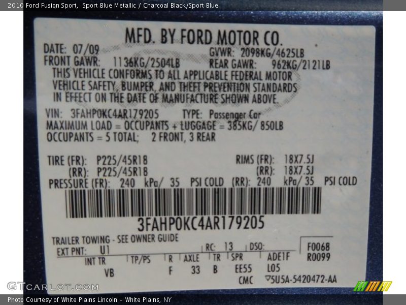2010 Fusion Sport Sport Blue Metallic Color Code U1