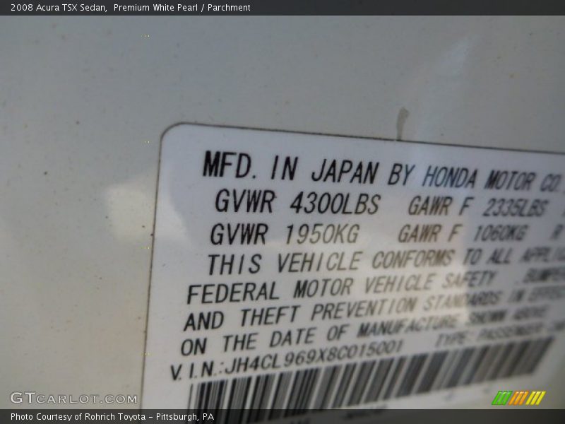 Premium White Pearl / Parchment 2008 Acura TSX Sedan