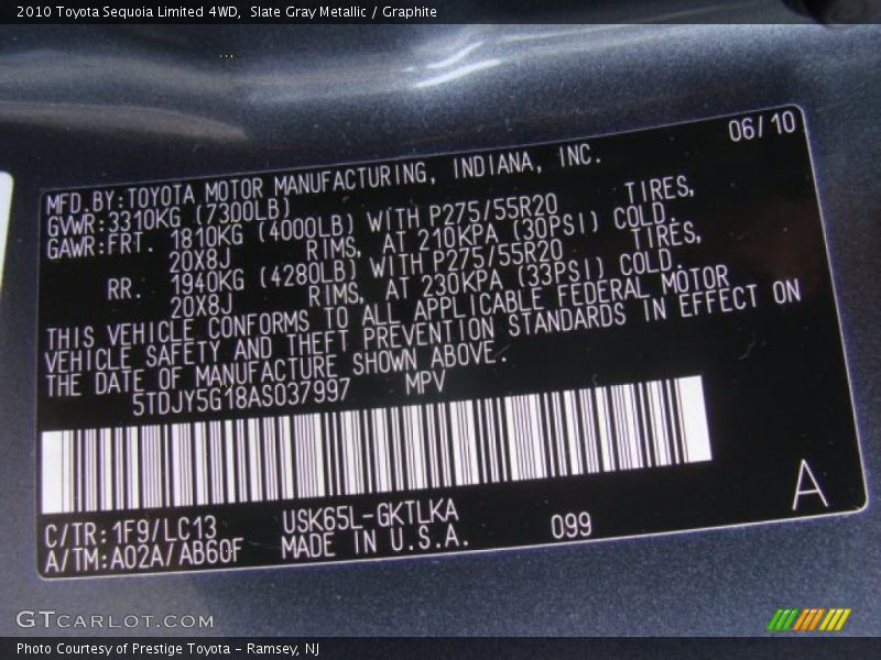 Slate Gray Metallic / Graphite 2010 Toyota Sequoia Limited 4WD