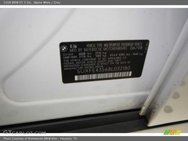 Alpine White / Grey 2008 BMW X5 3.0si