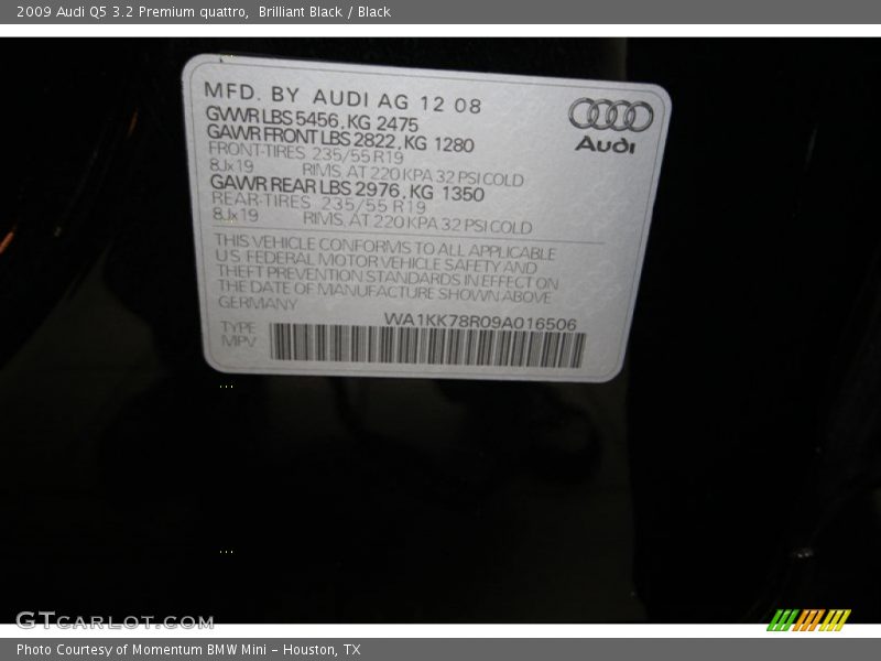Brilliant Black / Black 2009 Audi Q5 3.2 Premium quattro