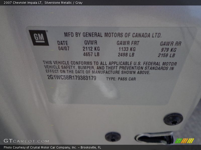 Silverstone Metallic / Gray 2007 Chevrolet Impala LT