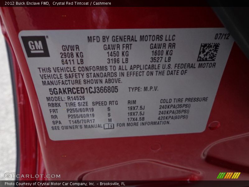 Crystal Red Tintcoat / Cashmere 2012 Buick Enclave FWD