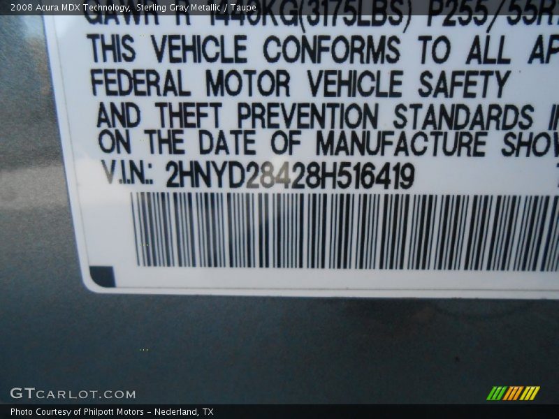 Sterling Gray Metallic / Taupe 2008 Acura MDX Technology