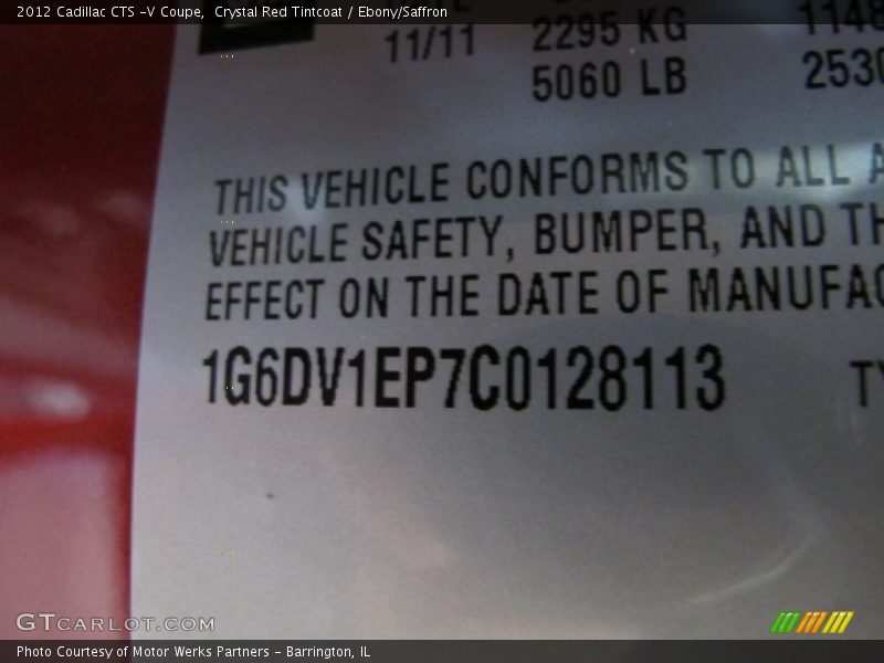 Crystal Red Tintcoat / Ebony/Saffron 2012 Cadillac CTS -V Coupe