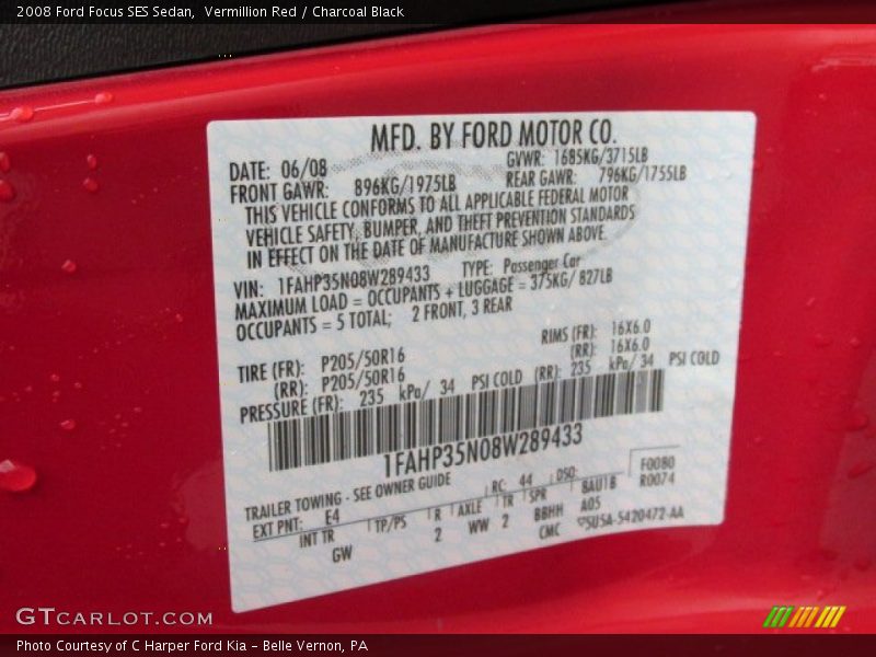 2008 Focus SES Sedan Vermillion Red Color Code E4