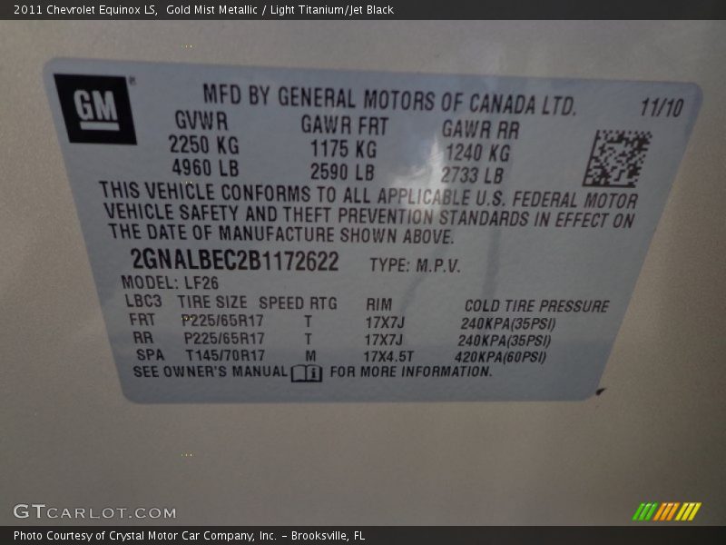 Gold Mist Metallic / Light Titanium/Jet Black 2011 Chevrolet Equinox LS