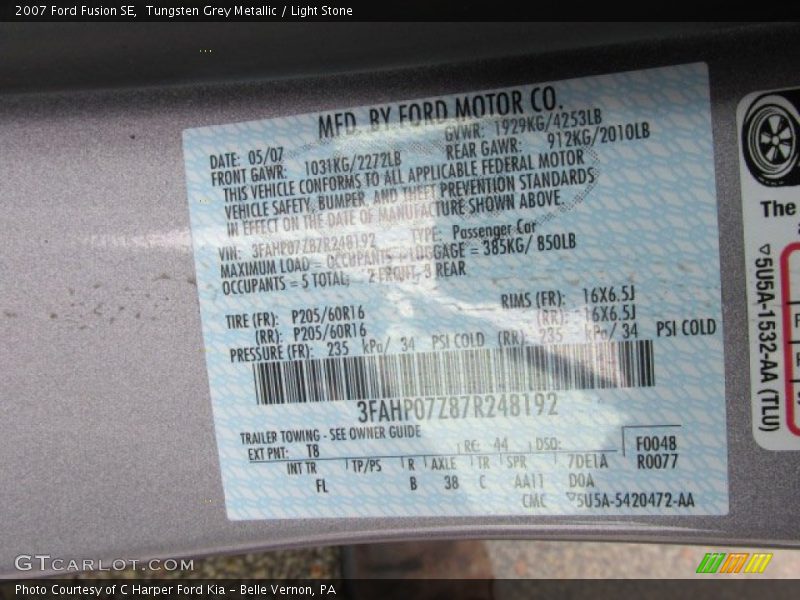 Tungsten Grey Metallic / Light Stone 2007 Ford Fusion SE