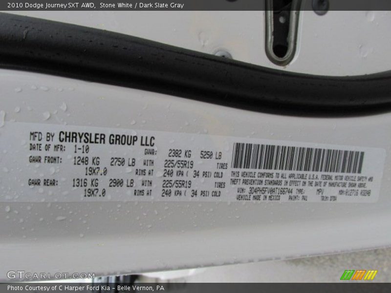 Stone White / Dark Slate Gray 2010 Dodge Journey SXT AWD