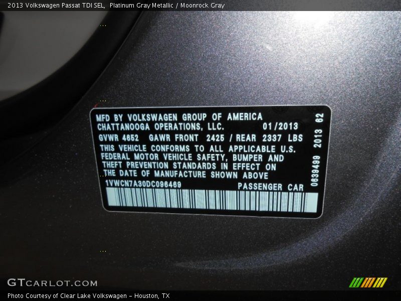 Platinum Gray Metallic / Moonrock Gray 2013 Volkswagen Passat TDI SEL