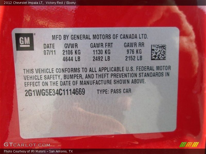 Victory Red / Ebony 2012 Chevrolet Impala LT