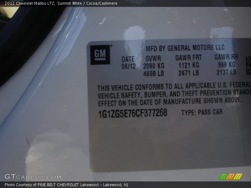 Summit White / Cocoa/Cashmere 2012 Chevrolet Malibu LTZ