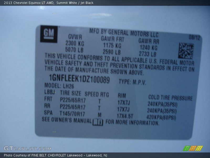 Summit White / Jet Black 2013 Chevrolet Equinox LT AWD