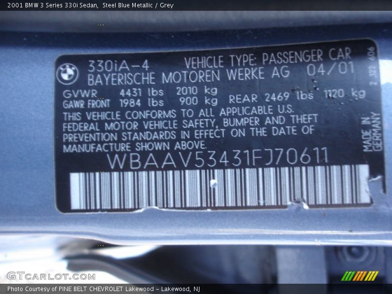 Steel Blue Metallic / Grey 2001 BMW 3 Series 330i Sedan