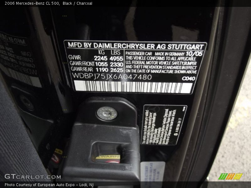 2006 CL 500 Black Color Code 040