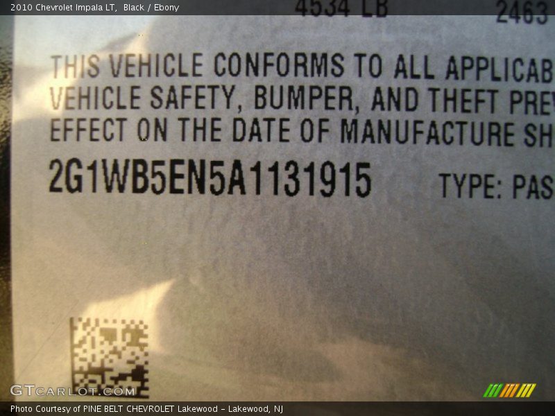 Black / Ebony 2010 Chevrolet Impala LT
