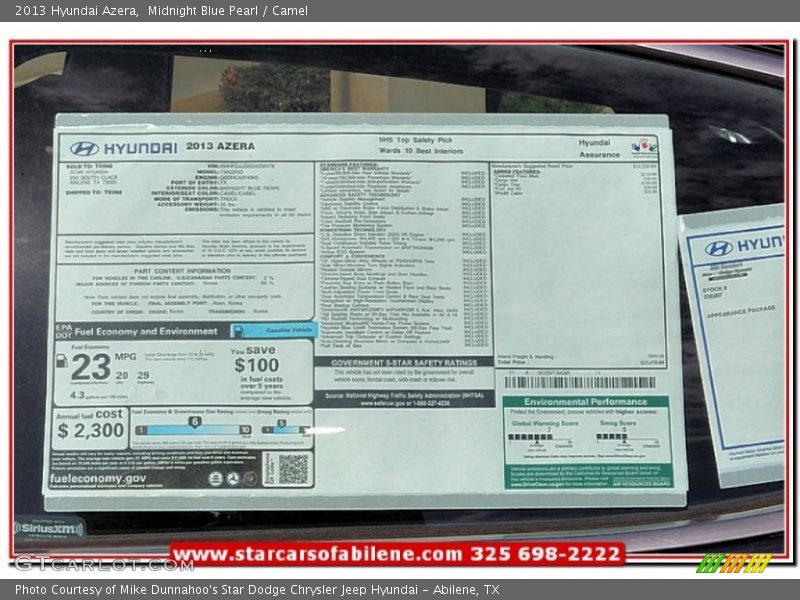 Midnight Blue Pearl / Camel 2013 Hyundai Azera