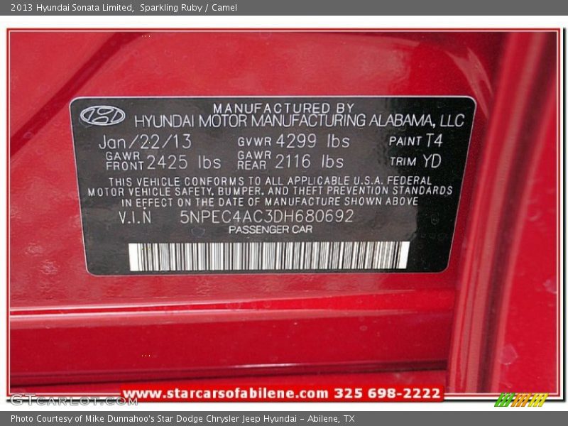 Sparkling Ruby / Camel 2013 Hyundai Sonata Limited