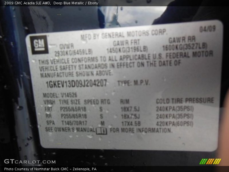 Deep Blue Metallic / Ebony 2009 GMC Acadia SLE AWD