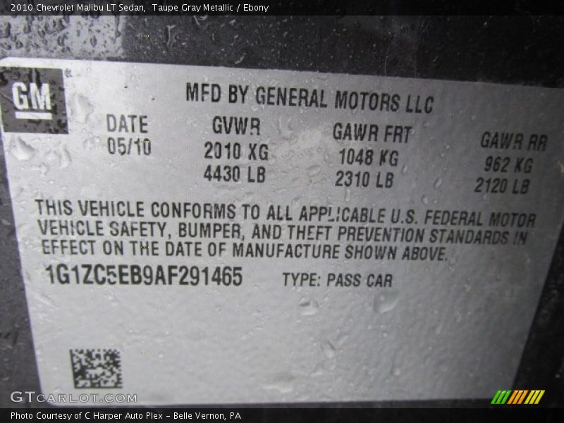 Taupe Gray Metallic / Ebony 2010 Chevrolet Malibu LT Sedan