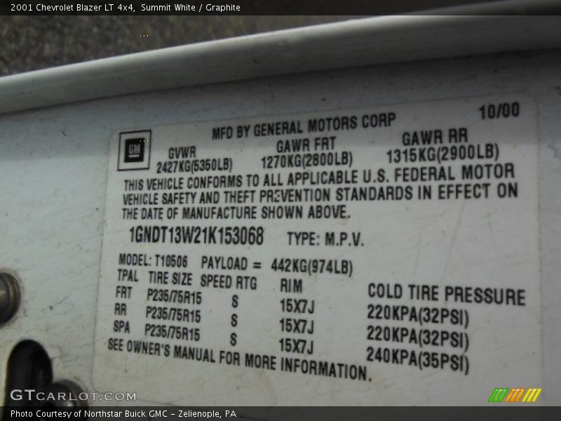 Summit White / Graphite 2001 Chevrolet Blazer LT 4x4