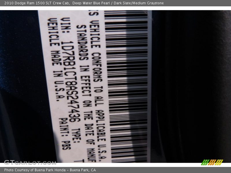 Deep Water Blue Pearl / Dark Slate/Medium Graystone 2010 Dodge Ram 1500 SLT Crew Cab