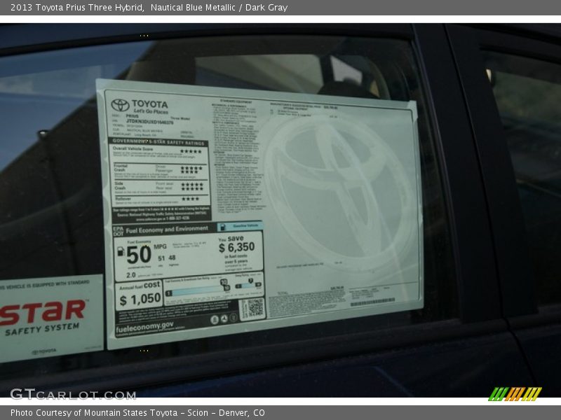 Nautical Blue Metallic / Dark Gray 2013 Toyota Prius Three Hybrid