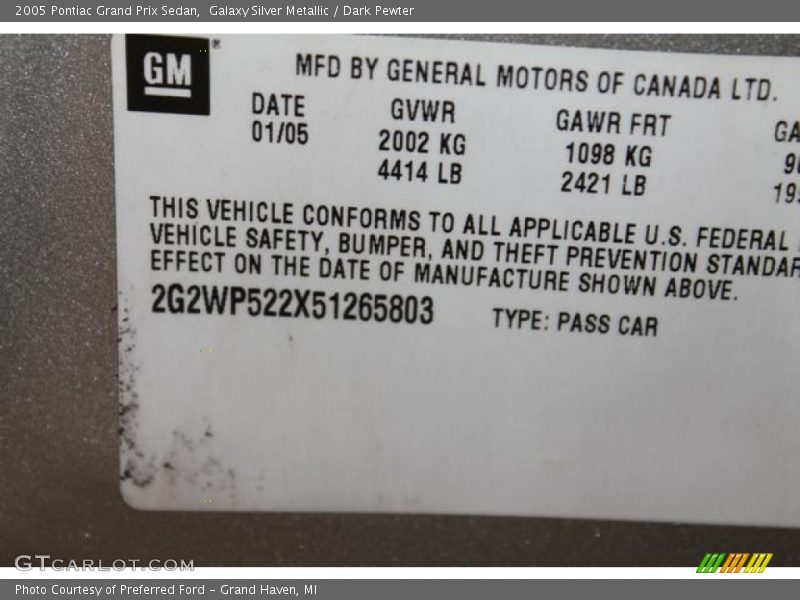 Galaxy Silver Metallic / Dark Pewter 2005 Pontiac Grand Prix Sedan