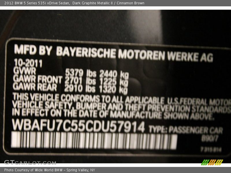 Dark Graphite Metallic II / Cinnamon Brown 2012 BMW 5 Series 535i xDrive Sedan