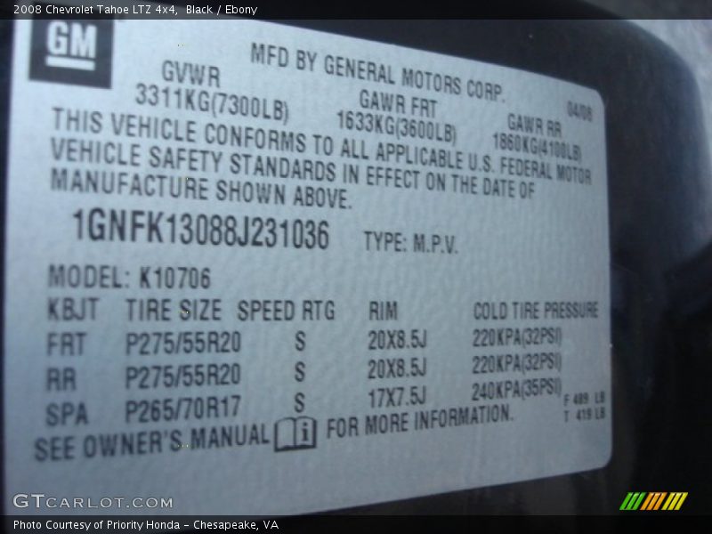Black / Ebony 2008 Chevrolet Tahoe LTZ 4x4