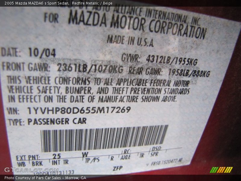 Redfire Metallic / Beige 2005 Mazda MAZDA6 s Sport Sedan
